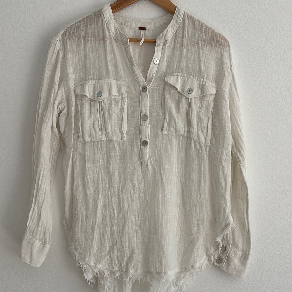 Free People White Button-Up Top